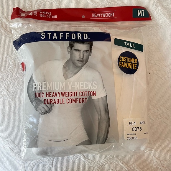 Stafford | Shirts | Nwt Men Stafford Tall White Heavyweight Vnecks ...